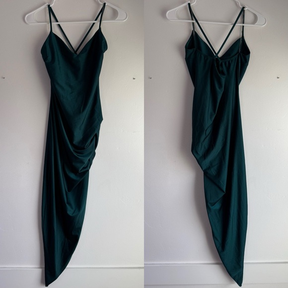 WINDSOR Hunter Green The Minimal High Slit Asymmetrical Midi Dress - Picture 2 of 5